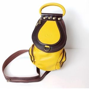 VA Yellow Leather Backpack Purse Made in Italy